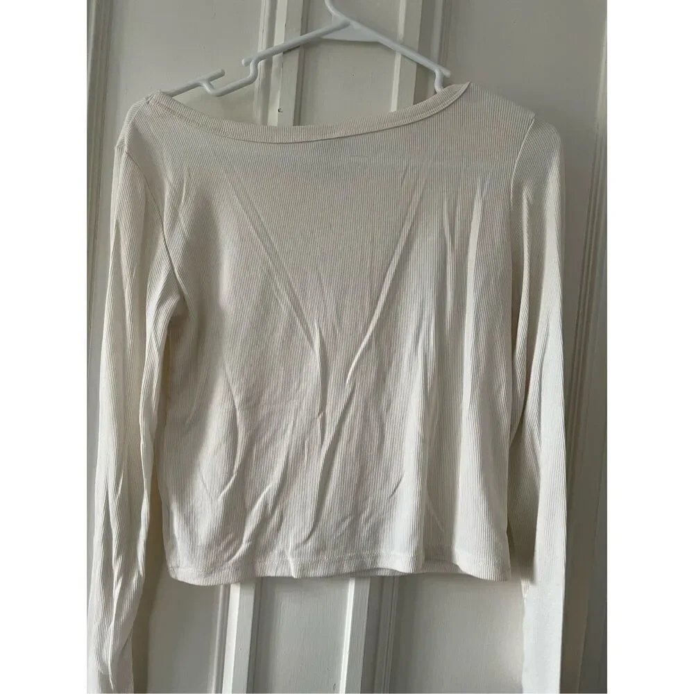 Old Navy girl's cream ribbed long sleeve shirt XL 14-16